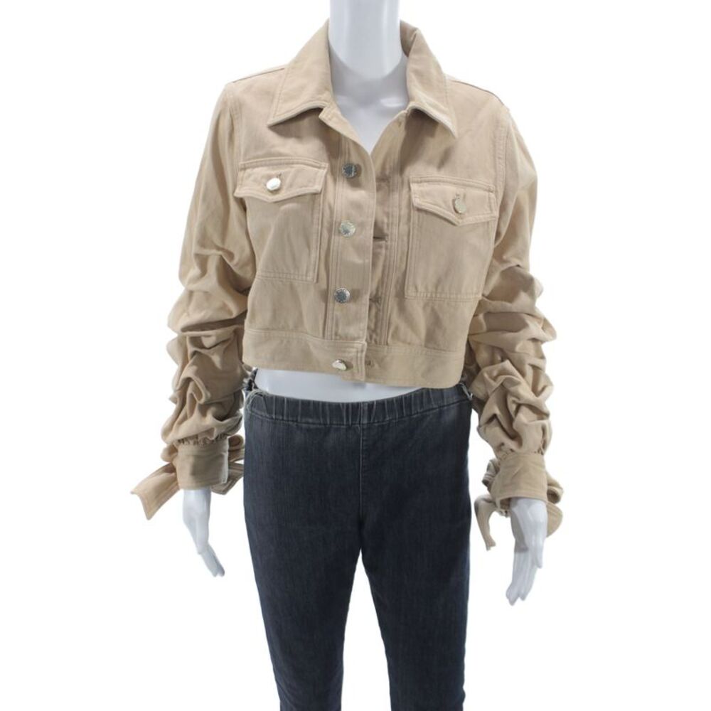 Alice + Olivia Womens Beige Cotton Collared Long Sleeve Button Jacket Size S